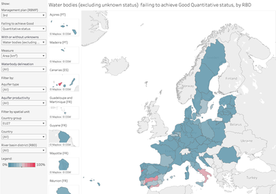 Groundwater bodies failing to achieve good quantitative or chemical status, by RBD [map]