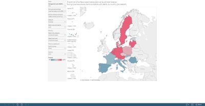 Surface water bodies: Proportion failing to achieve good chemical status with and without uPBT, by country [map]
